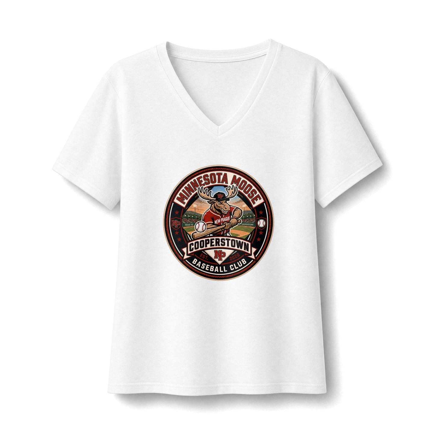 Ladies Minnesota Moose Cooperstown Baseball Club V-Neck Tee Bella+Canvas BC6405
