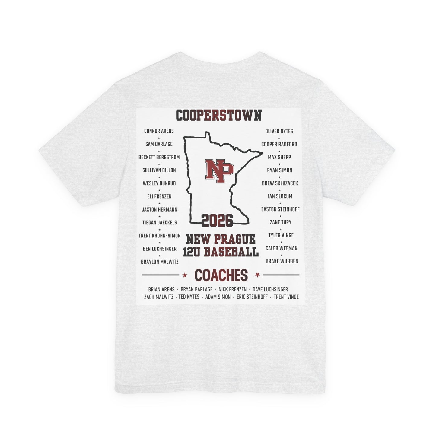 Cooperstown 2026 New Prague Baseball Team Tee – Player/Coaches List  Bella+Canvas · 3001