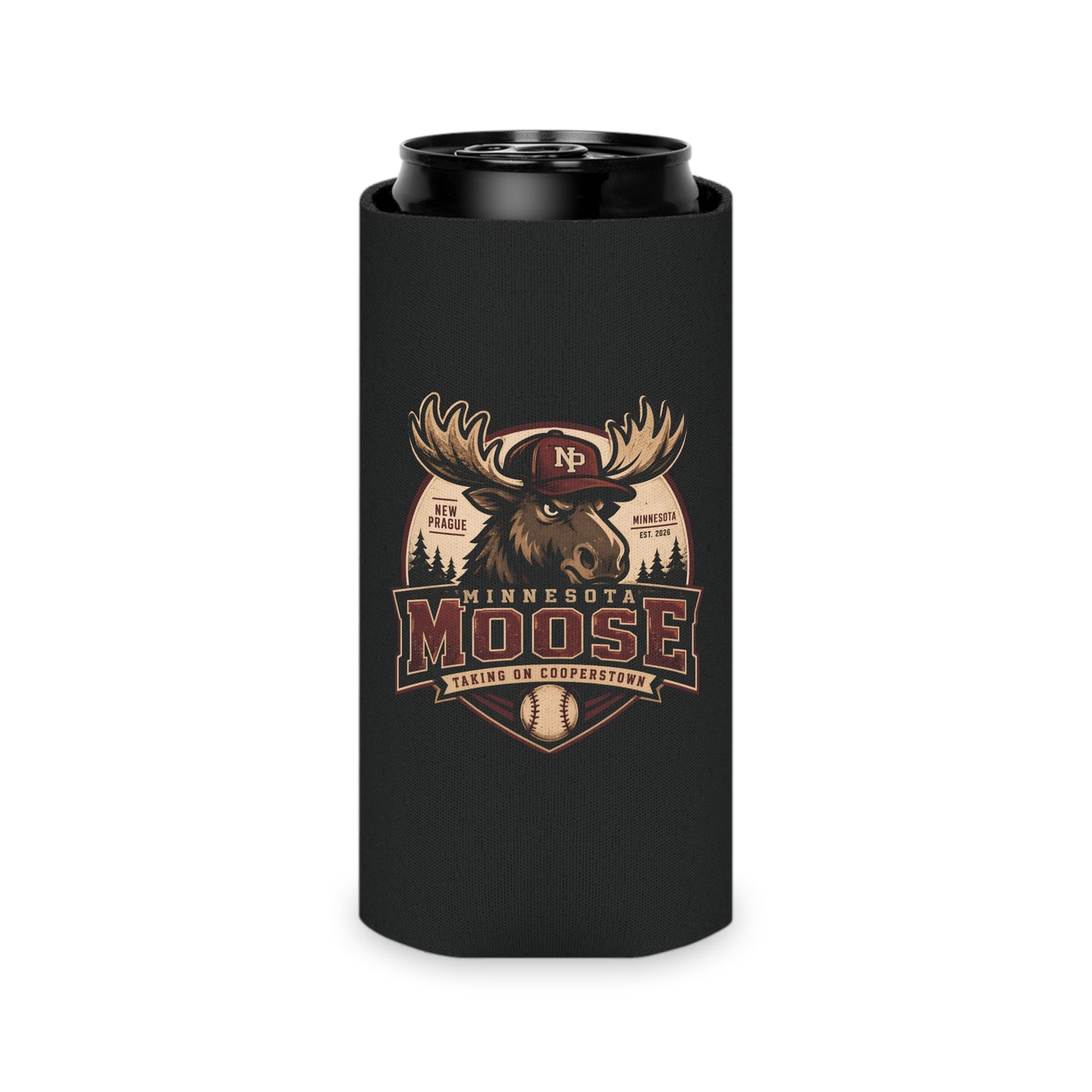 Minnesota Moose Can Cooler – Vintage Baseball Moose Logo Drink Kozy