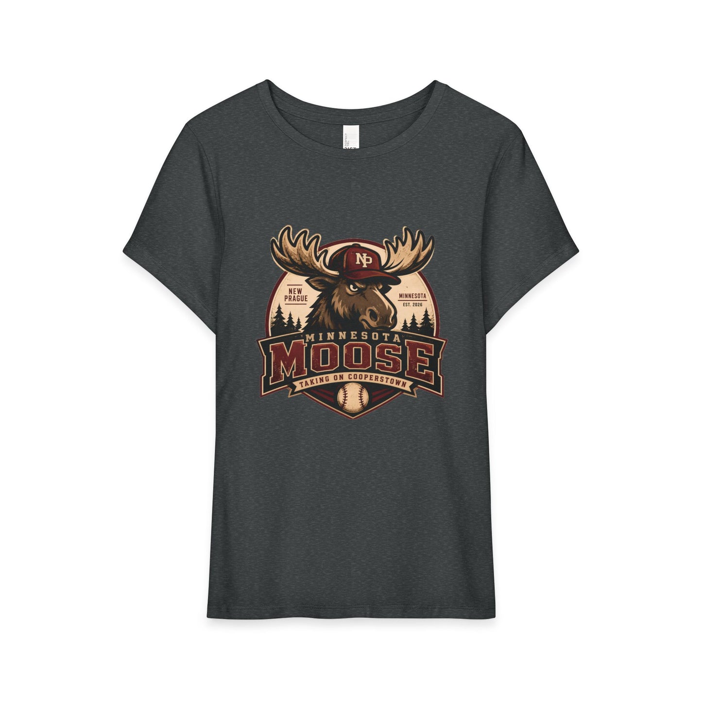 Retro Moose Adventure Women's Tee — Vintage Minnesota Cabin Graphic Shirt