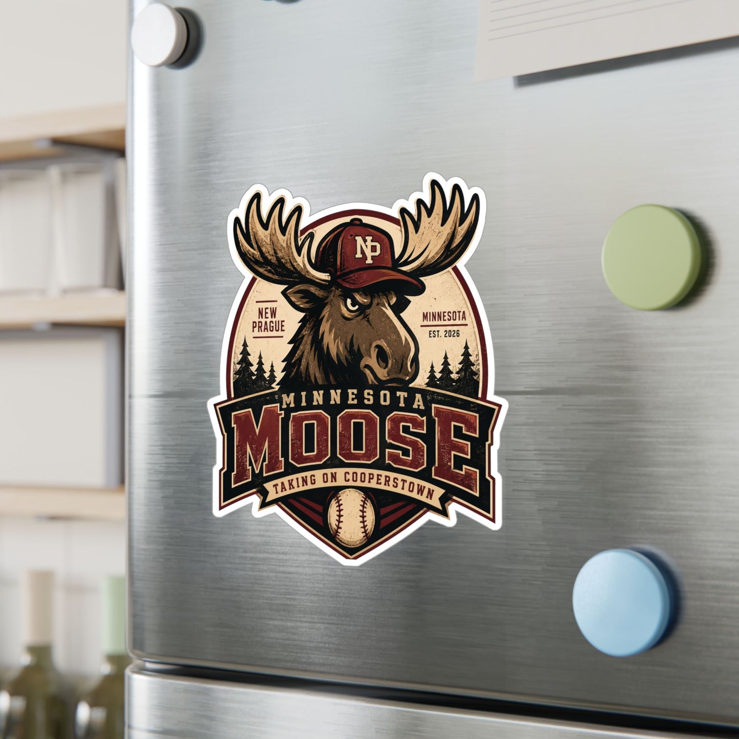 Minnesota Moose Kiss-Cut Vinyl Sticker — Vintage Baseball Team Logo Decal
