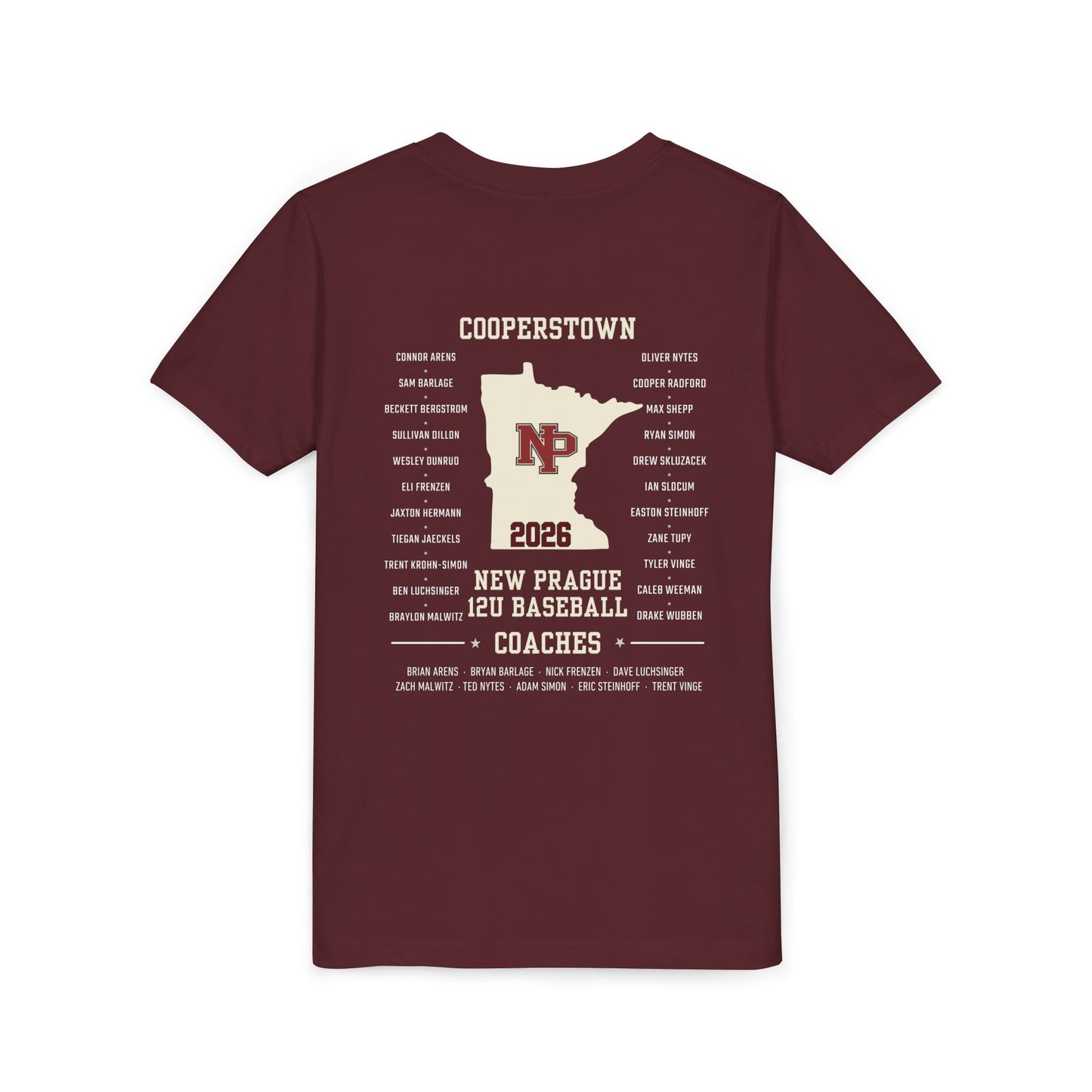 Youth Baseball Team Tee — New Prague 12U Cooperstown Team 2026