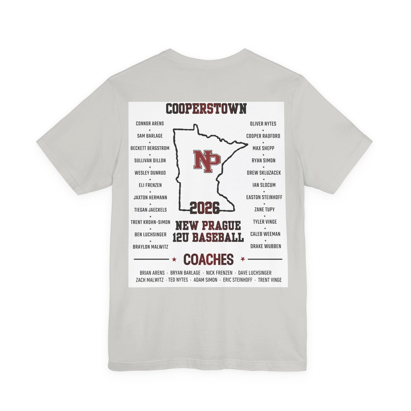 Cooperstown 2026 New Prague Baseball Team Tee – Player/Coaches List  Bella+Canvas · 3001