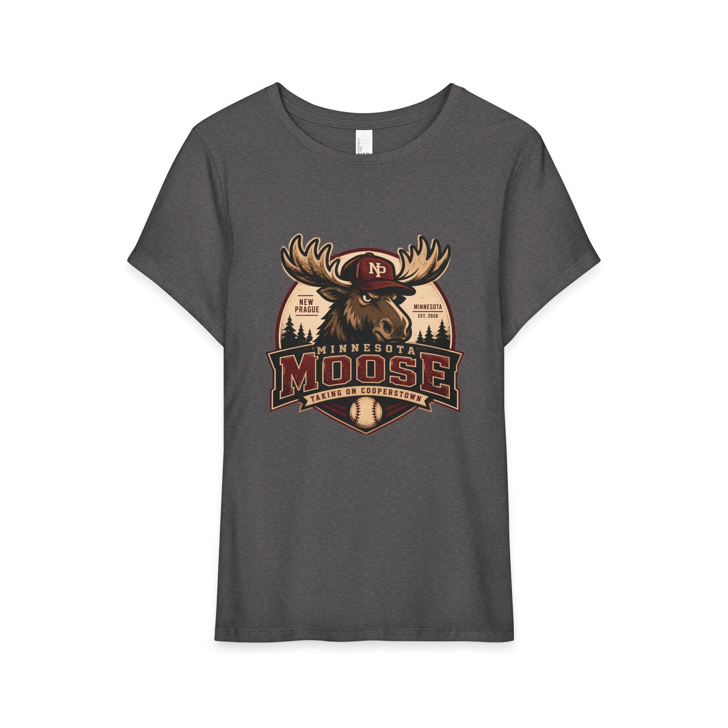 Retro Moose Adventure Women's Tee — Vintage Minnesota Cabin Graphic Shirt