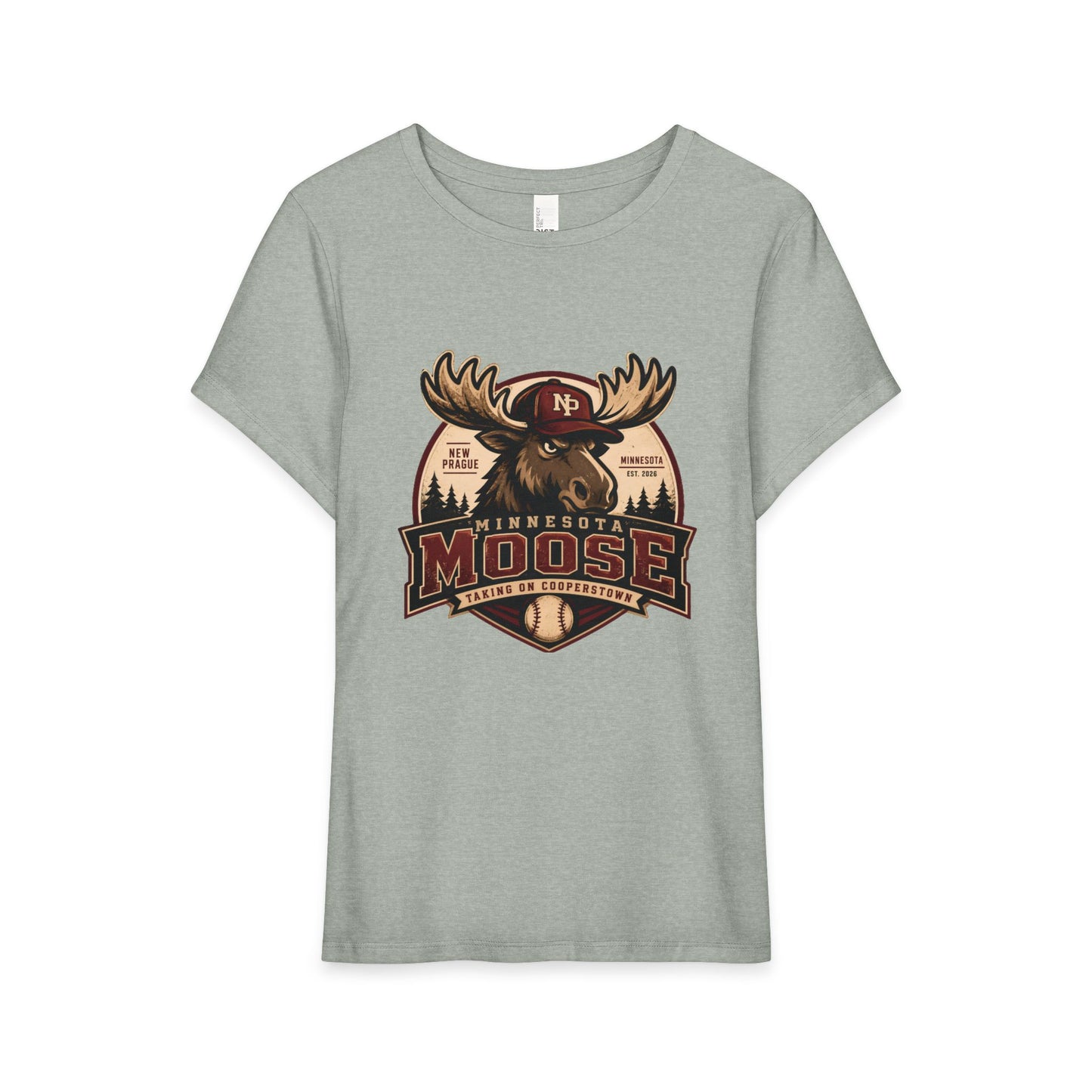 Retro Moose Adventure Women's Tee — Vintage Minnesota Cabin Graphic Shirt