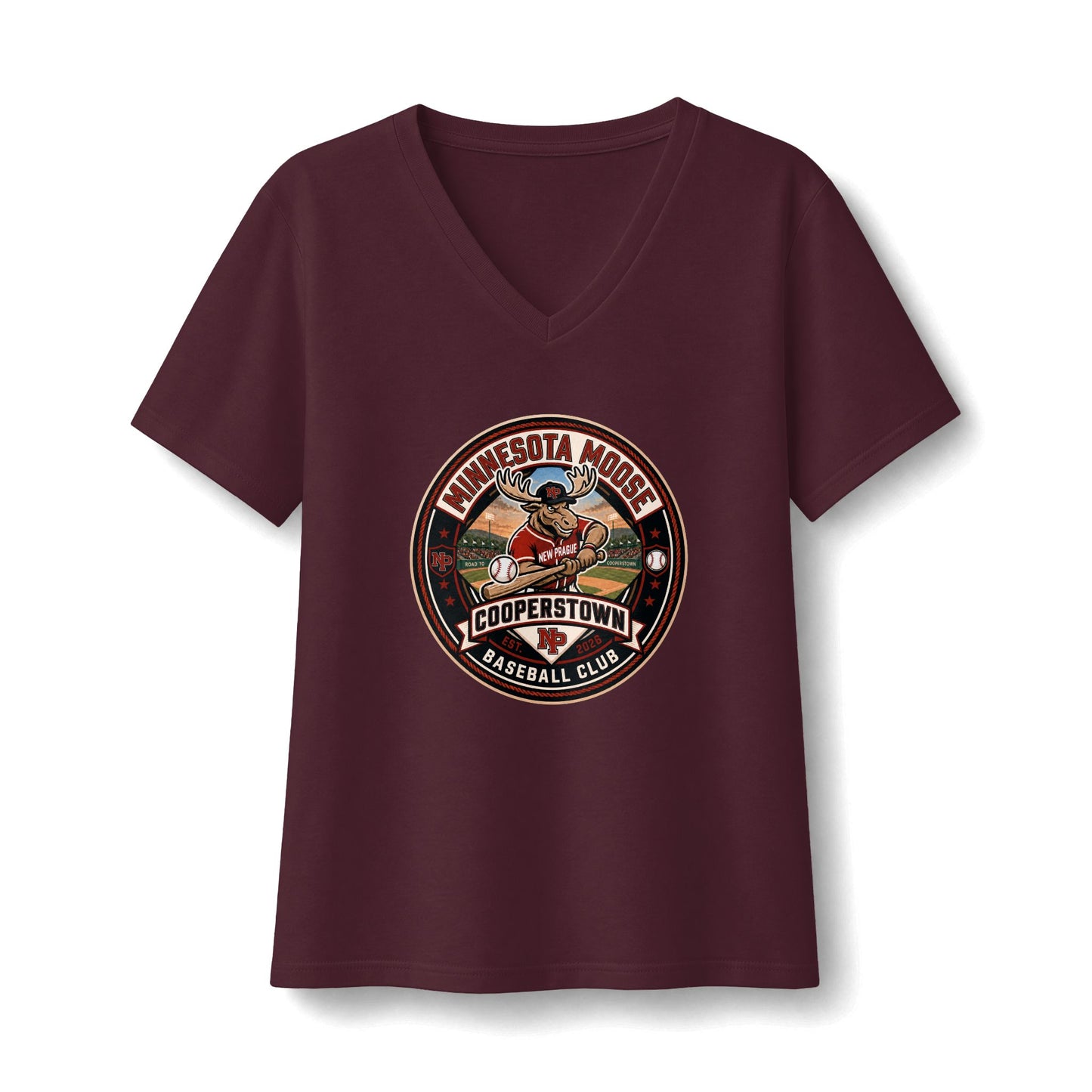 Ladies Minnesota Moose Cooperstown Baseball Club V-Neck Tee Bella+Canvas BC6405