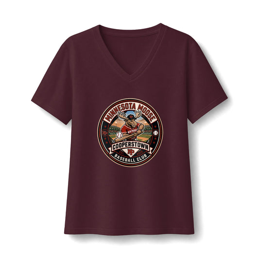 Ladies Minnesota Moose Cooperstown Baseball Club V-Neck Tee Bella+Canvas BC6405