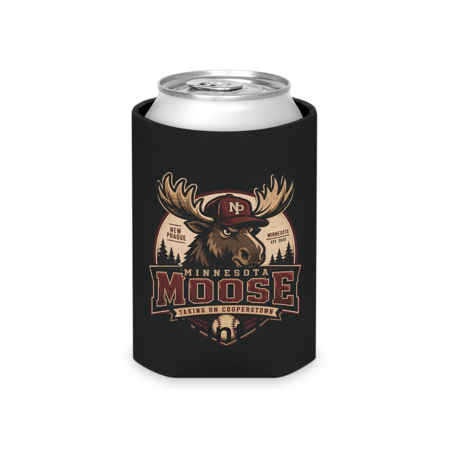 Minnesota Moose Can Cooler – Vintage Baseball Moose Logo Drink Kozy
