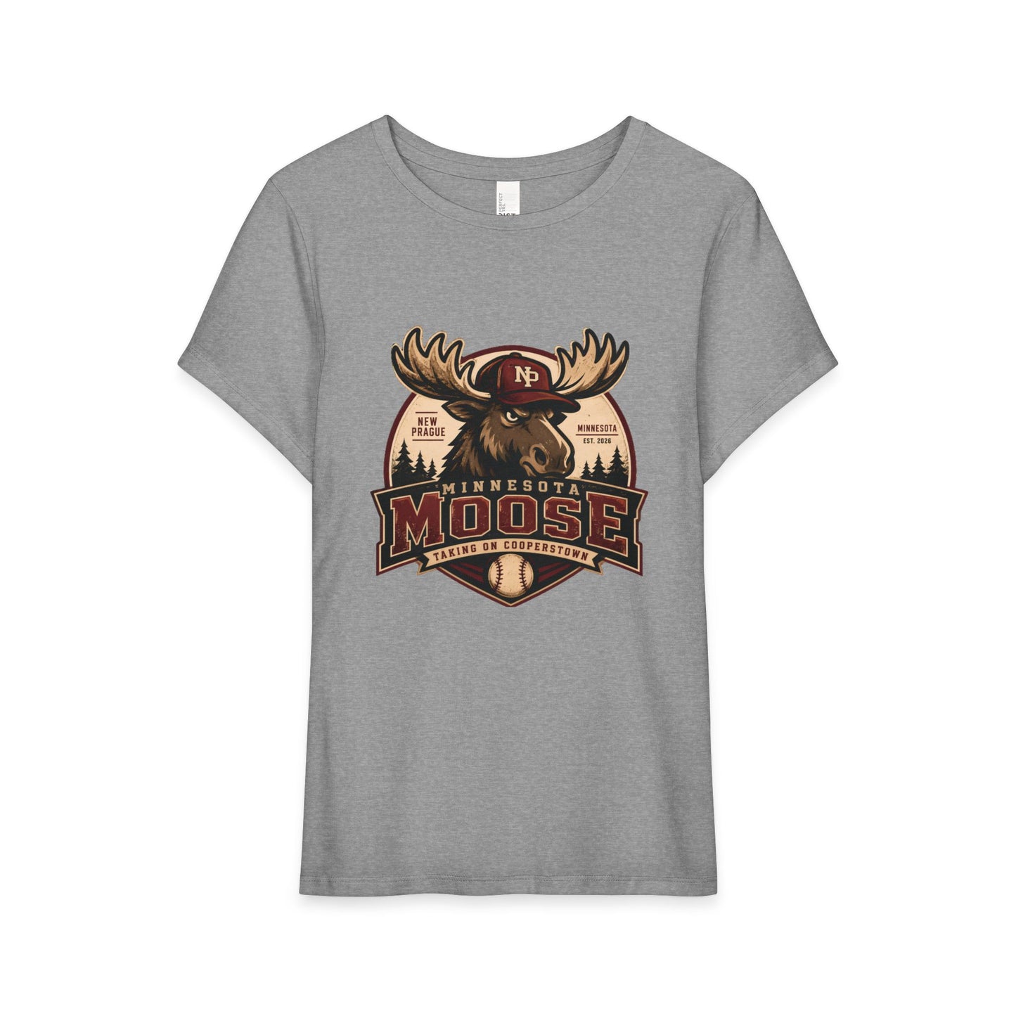 Retro Moose Adventure Women's Tee — Vintage Minnesota Cabin Graphic Shirt
