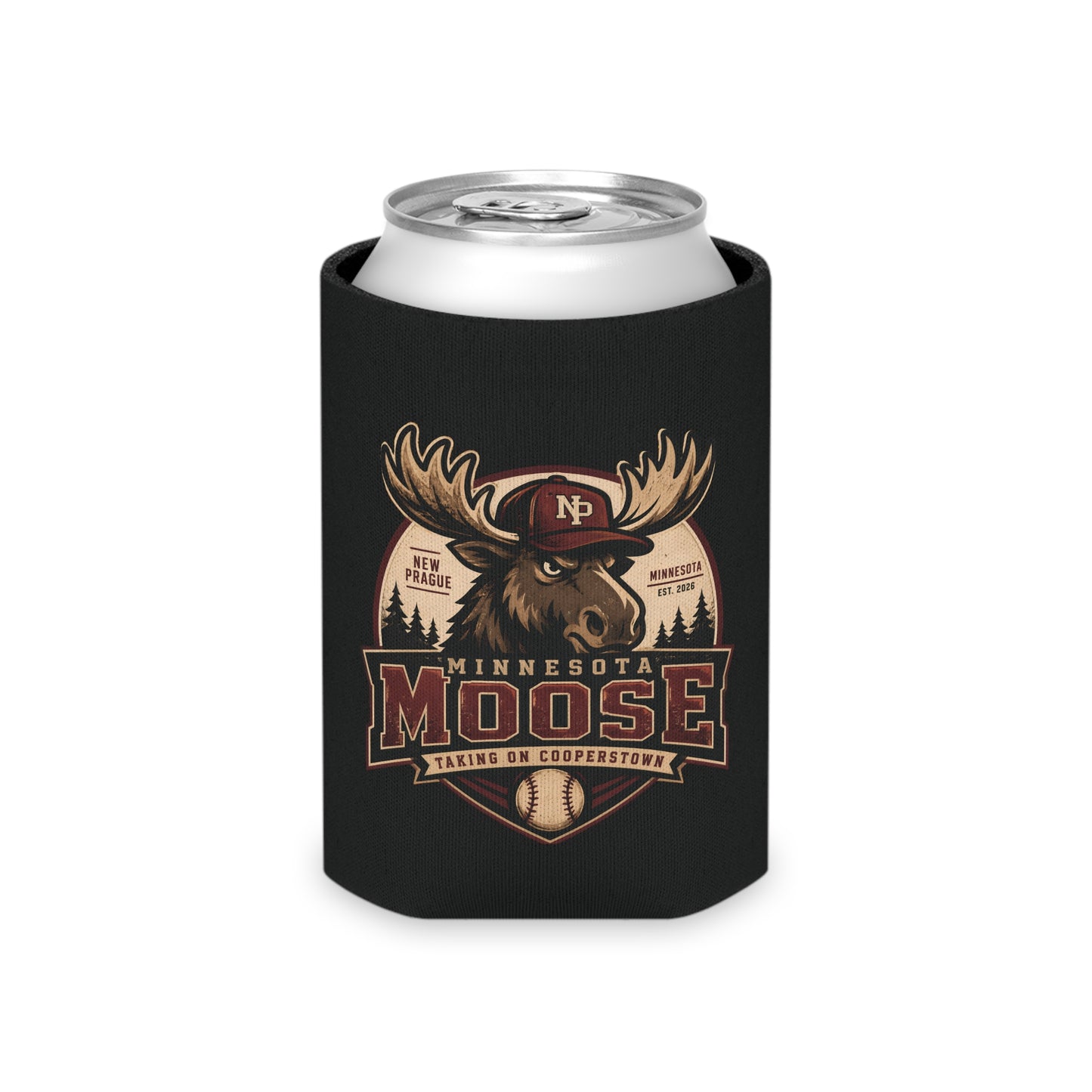 Minnesota Moose Can Cooler – Vintage Baseball Moose Logo Drink Kozy