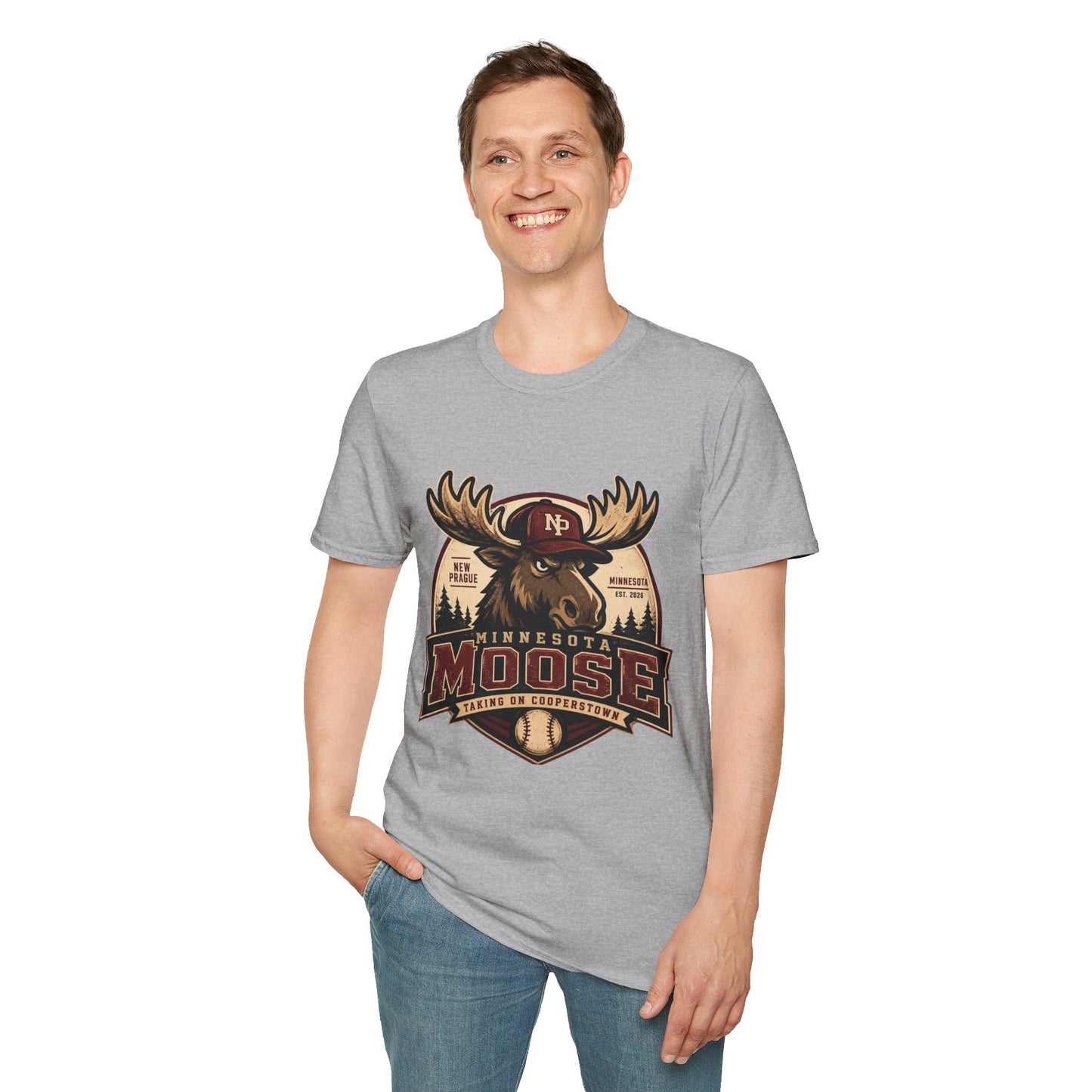 Moose Mascot T-Shirt — Minnesota New Prague Vintage Outdoor Logo