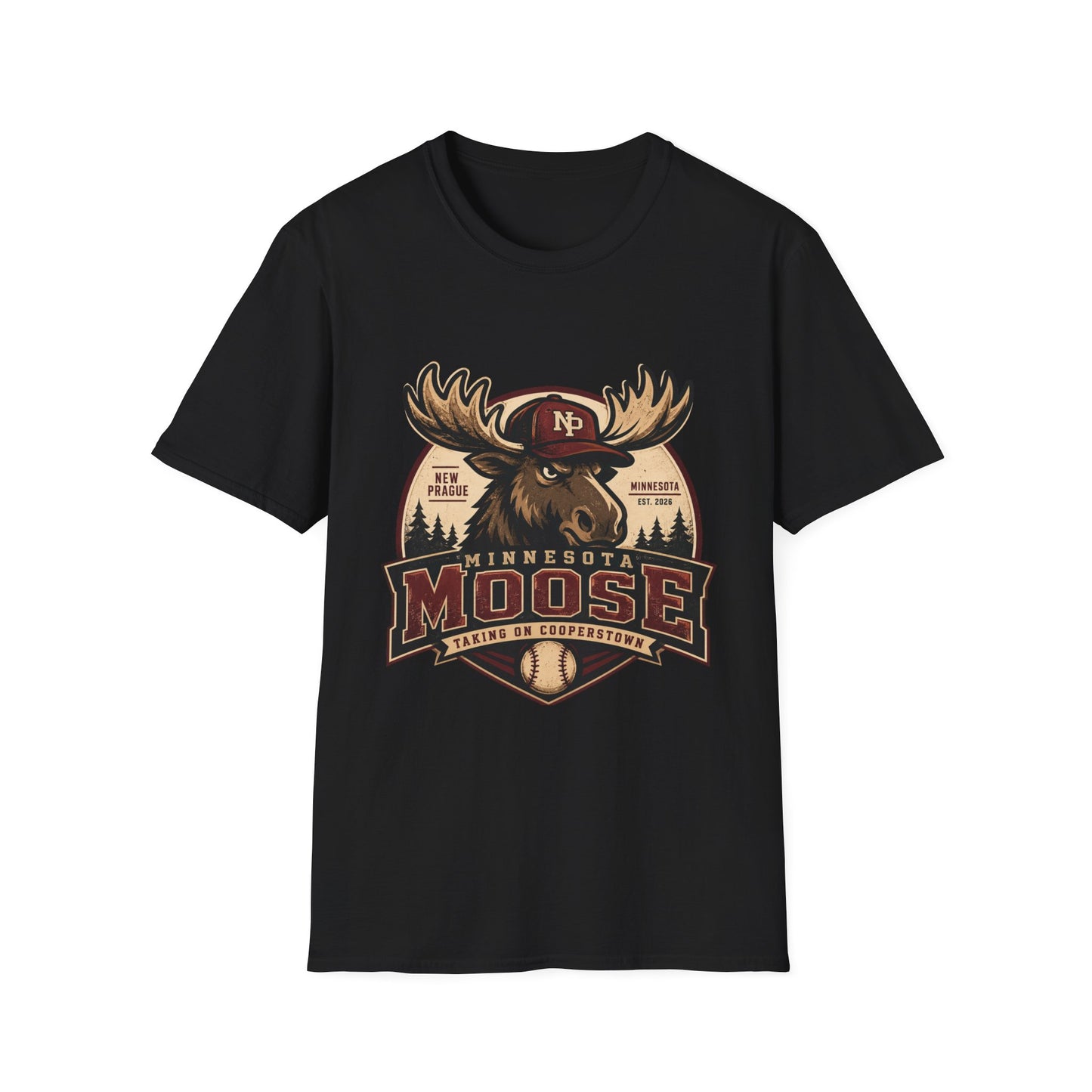 Moose Mascot T-Shirt — Minnesota New Prague Vintage Outdoor Logo