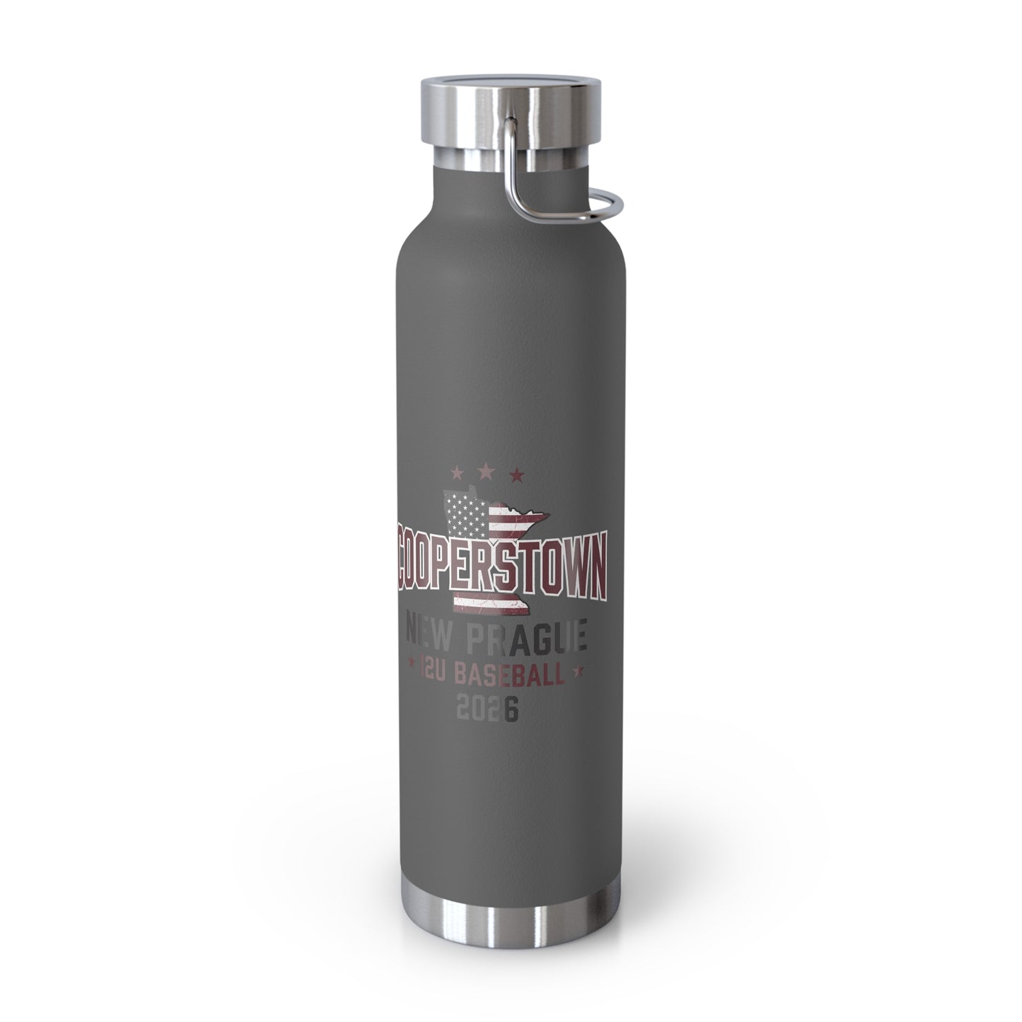 22oz Copper Vacuum Water Bottle — New Prague Cooperstown Baseball