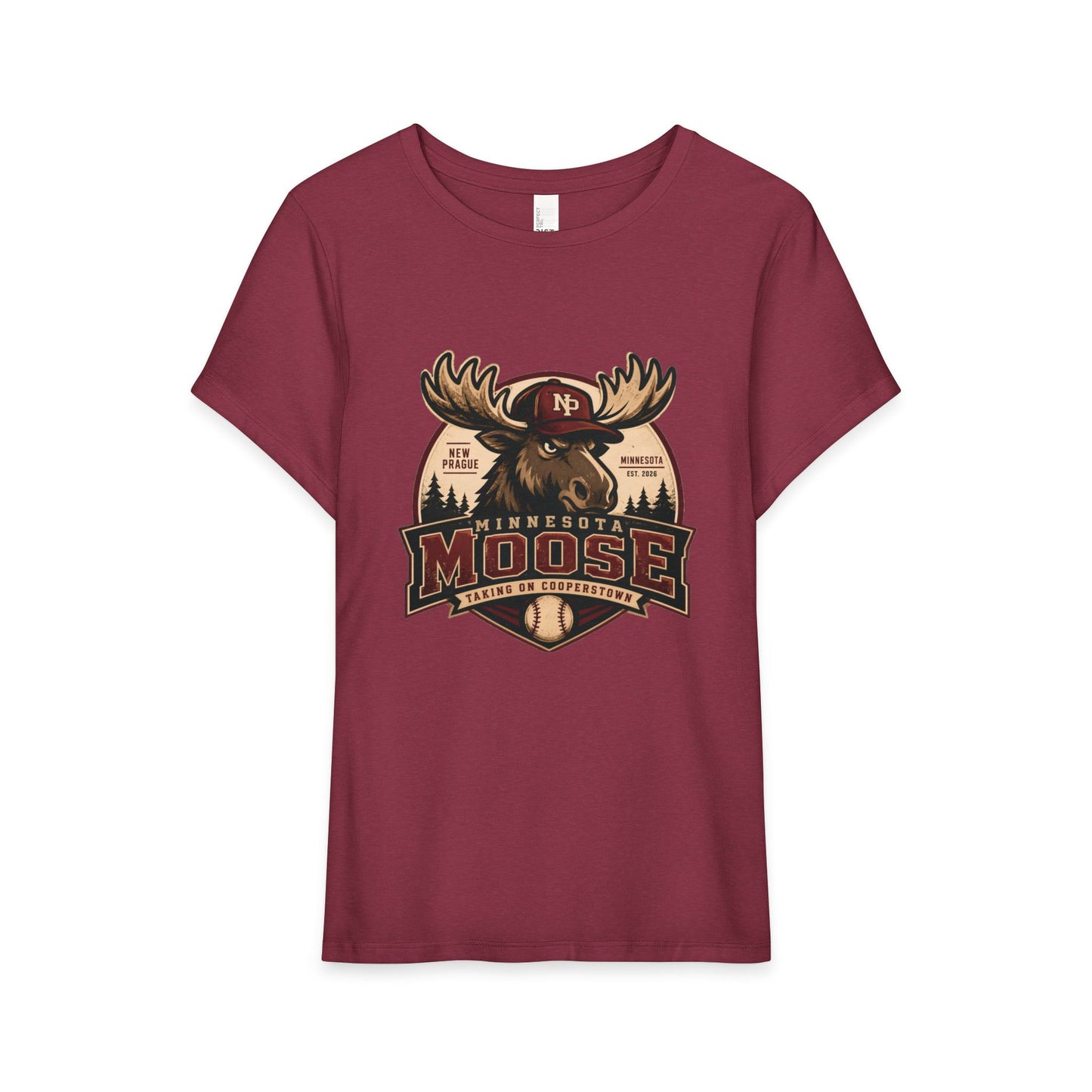Retro Moose Adventure Women's Tee — Vintage Minnesota Cabin Graphic Shirt