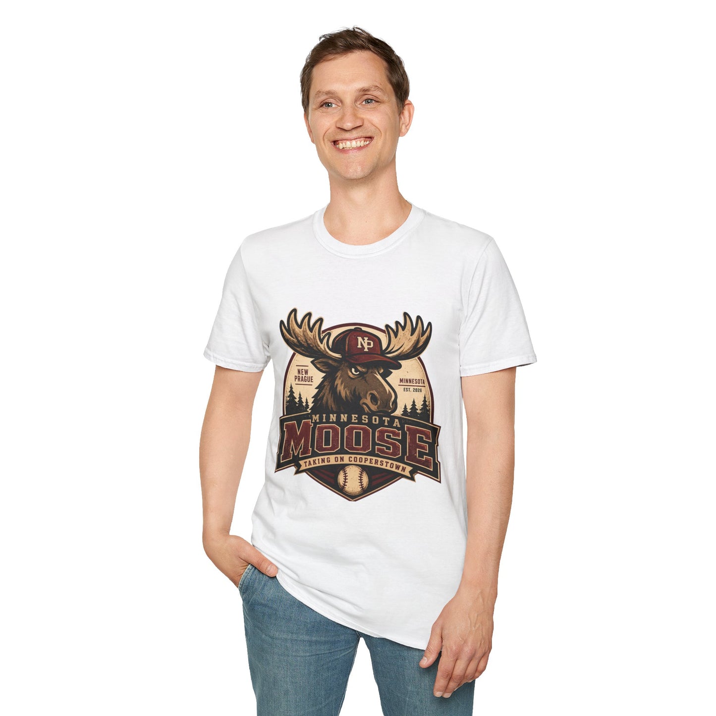 Moose Mascot T-Shirt — Minnesota New Prague Vintage Outdoor Logo