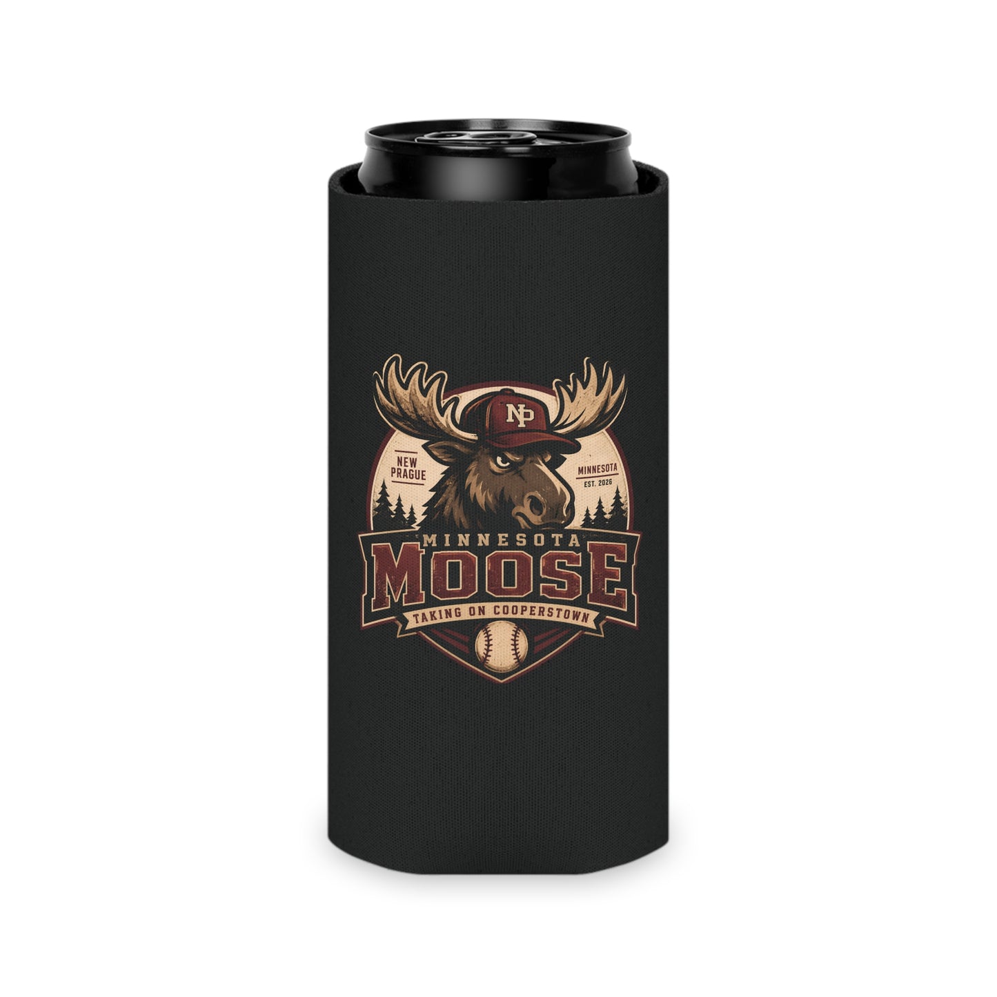 Minnesota Moose Can Cooler – Vintage Baseball Moose Logo Drink Kozy