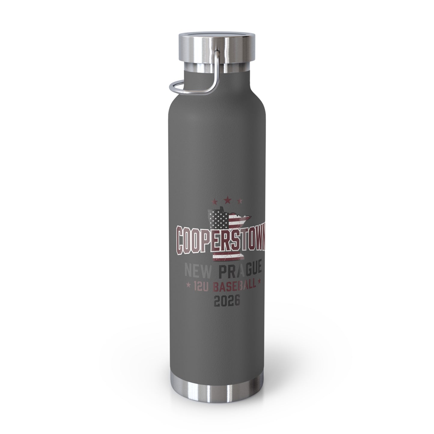 22oz Copper Vacuum Water Bottle — New Prague Cooperstown Baseball